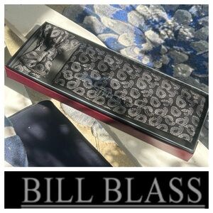 Vintage BILL BLASS Black and White Paisley Silk Bow Tie Set
